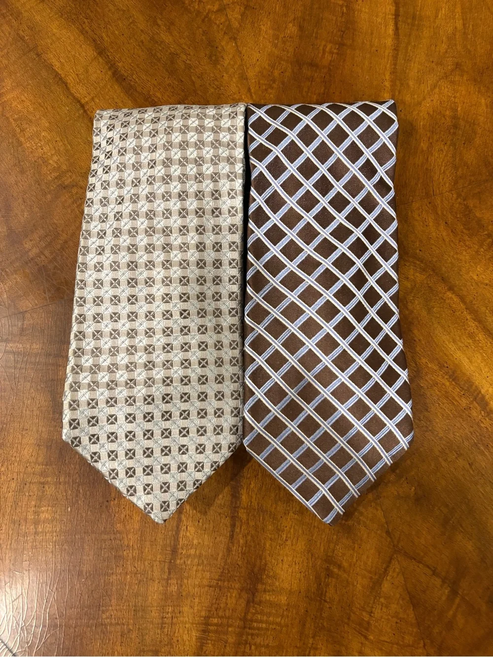 Lot of 2 Ike Behar Men's Silk Brown and Beige Patterned Ties -